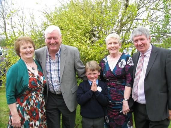 Cathal Lynch, Castlemahon who celebrated his First Holy Communion last Saturday, pictured with both sets of grandparents, Kathleen & Paddy Mullane, Athea and Moss and Joan Lynch, Castlemahon 