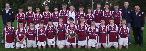 Athea U15 County Champions after defeating St. Marys-Sean Finns in the County Final on Sunday last in Patrickswell.  Also in the photo are their coaches Morgan O' Connor, Tom Collins and Denis Sheahan  