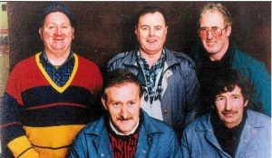 Photo taken in the early 90’s on a Community Council C.E. Scheme Tim Joe Riordan, Domhnall de Barra (supervisor) Jim Sheehy, Billy McKenna & Paddy Hanlon 