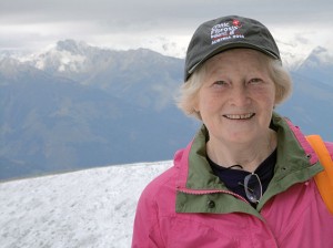 Eileen Woulfe (on The Cystic Fibrosis Challenge Walk) in the Alps at Salzburg on Tuesday 23rd September where the snow had already begun to fall for the skiing season. It was really cold this high up the mountain