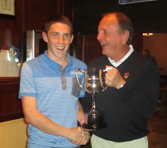 “Golfer of the Year” Sean Ryan receiving his trophy from Athea Golf Society Captain Noel Barry at the Top of the Town on Saturday night last.