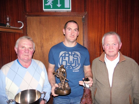 Colm Leahy, winner of the Long tail competition, with Ned Mahony  & Jerry Brouder at the Top of the Town on Saturday night last  