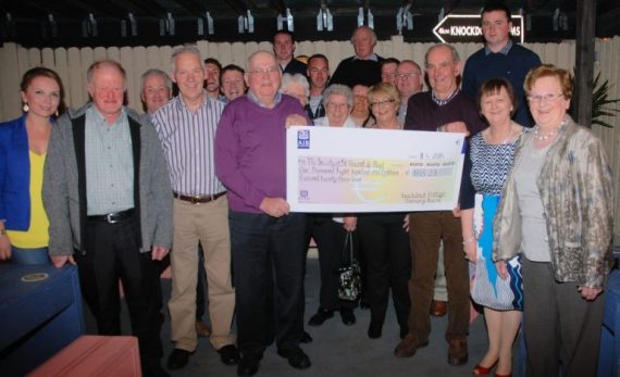 Knockdown Vintage & Estuary Macra committee presenting a cheque to Jim Leahy & Mary Collins, Athea St. Vincent de Paul Society