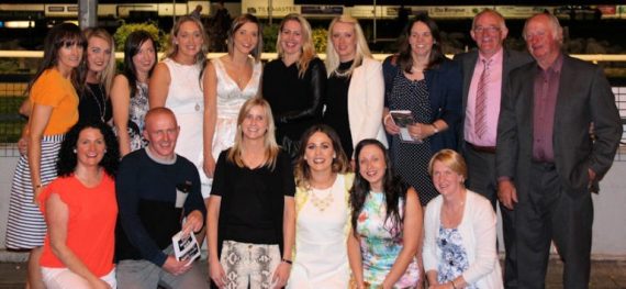  Some past and present ladies and trainers celebrating  the Men's GAA fundraiser at the dog track in Tralee where the ladies club was honoured by the men's club.  A great night was enjoyed by all 