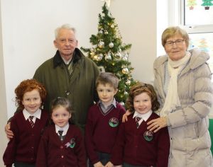 Neddie and Hilda Hunt with their grandchildren, Bríd, Eimear, Ciaran and Molly at Athea National School Grandparents Day 