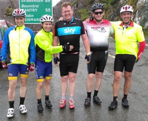 On the Ring of Kerry Cycle - Diarmuid Walsh & Martin Keane with Seamus & Teddy Ahern  & Ray Enright at the top of Molls Gap 180km 
