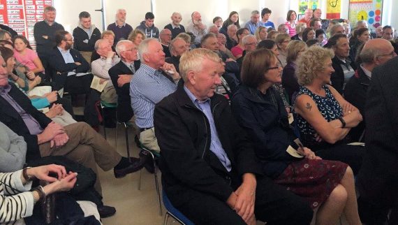 A section of the crowd anxiously awaiting the lecture on the life of Con Colbert by Jamie Kelly at Athea National School  during the Con Colbert Memorial weekend 