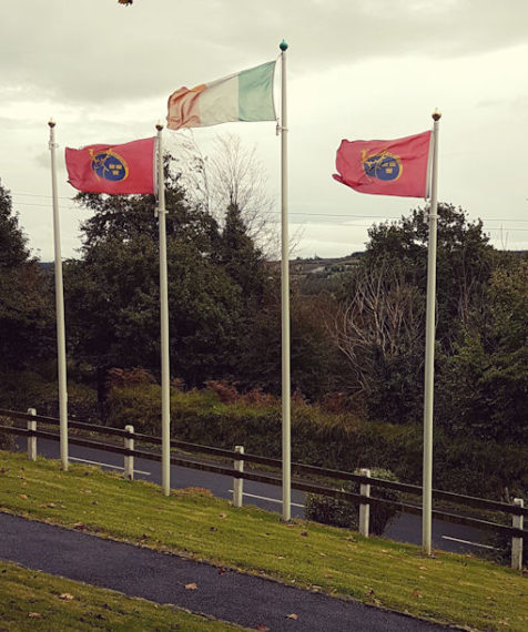 Munster Flags flying high in Athea as a mark of respect for the late Anthony Foley 