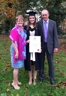 Peg and Jim Prendeville, Glenbawn with their daughter Sarah at the Mary Immaculate Graduation ceremony 